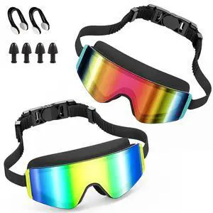 Kids Swim Goggles 2 Pack Large Frame Anti Fog Soft Silicone Leak Proof UV Protection for Boys Girls Age 3-15 (Black/Iridescent Pink Plated + Black/Iridescent Gold Plated) Kids Swim Goggles 2 Pack Large Frame Anti Fog Soft Silicone Leak Proof UV Protection for Boys Girls Age 3-15 (Black/Iridescent Pink Plated + Black/Iridescent Gold Plated)