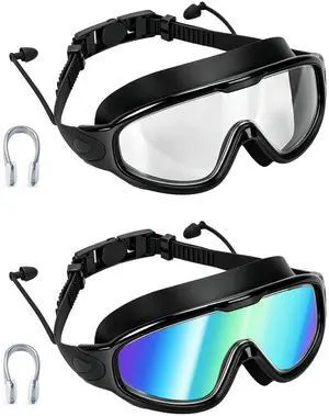 Adult Swim Goggles 2 Pack - Anti Fog Swimming Goggles for Men Women with Polarized & Clear Lenses, Wide View Leak Proof Pool Goggles with Ear Plugs and Nose Clip for Beach Essentials Adult Swim Goggles 2 Pack - Anti Fog Swimming Goggles for Men Women with Polarized & Clear Lenses, Wide View Leak Proof Pool Goggles with Ear Plugs and Nose Clip for Beach Essentials