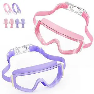 Kids Swim Goggles 2 Pack Large Frame Anti Fog Soft Silicone Leak Proof UV Protection for Boys Girls Age 3-15 (Pink/Clear +Purple/Transparent) Kids Swim Goggles 2 Pack Large Frame Anti Fog Soft Silicone Leak Proof UV Protection for Boys Girls Age 3-15 (Pink/Clear +Purple/Transparent)