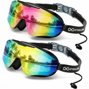 2 Pack Swim Goggles Adult, Frameless Wide View Swimming Goggles for Men Women, Anti-Fog UV Protection No Leak Pool Goggles with Attached Earplugs 2 Pack Swim Goggles Adult, Frameless Wide View Swimming Goggles for Men Women, Anti-Fog UV Protection No Leak Pool Goggles with Attached Earplugs