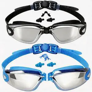 Kids Swim Goggles, Pack of 2 Swimming Goggles for Children Teens, Anti-Fog Anti-UV Youth Swim Glasses Leak Proof for Age4-16, Mirrored Blue & Black, Portable Kids Swim Goggles, Pack of 2 Swimming Goggles for Children Teens, Anti-Fog Anti-UV Youth Swim Glasses Leak Proof for Age4-16, Mirrored Blue & Black, Portable
