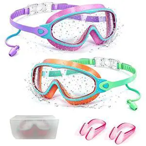 Kids Swim Goggles 2 Pack, Large Frame Wide View Anti Fog Swimming Goggles for Boys and Girls 3-16 with No Leak & UV Protection, Youth Pool Beach Goggles Essentials Kids Swim Goggles 2 Pack, Large Frame Wide View Anti Fog Swimming Goggles for Boys and Girls 3-16 with No Leak & UV Protection, Youth Pool Beach Goggles Essentials