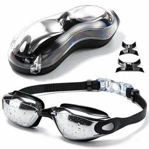 Adult Swim Goggles, UV Block Anti Fog Leakproof Silicone Goggles, 180° Wide View Quick Adjust Strap with 3 Swapable Nose Pieces for Pool & Snorkeling, Black Silver Adult Swim Goggles, UV Block Anti Fog Leakproof Silicone Goggles, 180° Wide View Quick Adjust Strap with 3 Swapable Nose Pieces for Pool & Snorkeling, Black Silver
