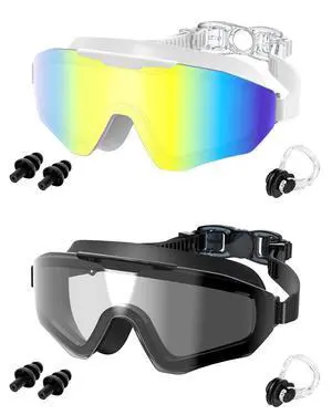 Swim Goggles 2 Pack for Adult Men Women, Anti-fog UV Protection No Leak 180° Wide View Clear Vision Pool Goggles Swim Goggles 2 Pack for Adult Men Women, Anti-fog UV Protection No Leak 180° Wide View Clear Vision Pool Goggles