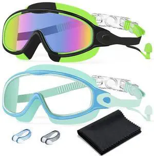 Swim Goggles 2 Pack Anti-Fog Anti-UV Wide View No Leakage Swimming Goggles for Kids 3-15 with Earplugs Swim Goggles 2 Pack Anti-Fog Anti-UV Wide View No Leakage Swimming Goggles for Kids 3-15 with Earplugs