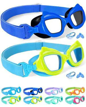 2 Pack Swimming Kids Swim Goggles for 3-5 3-6 4-7 6-14 8-12, Girls Boys Toddler Goggles Anti-Fog No Leak 180° Clear View Pool for 2 3 4 5 Years Blue & Green with Fabric Strap UV Protection 2 Pack Swimming Kids Swim Goggles for 3-5 3-6 4-7 6-14 8-12, Girls Boys Toddler Goggles Anti-Fog No Leak 180° Clear View Pool for 2 3 4 5 Years Blue & Green with Fabric Strap UV Protection