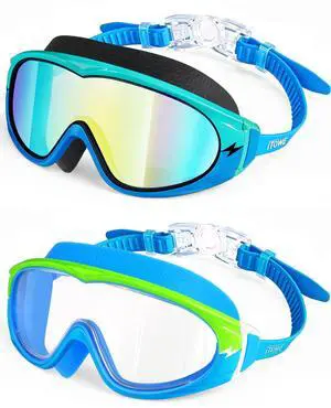 Pack Wide View Swimming Goggles, No Leaking Kids Swim Goggles with Anti-Fog/UV HD View Kids Goggles Boys Girls 5-15 Pack Wide View Swimming Goggles, No Leaking Kids Swim Goggles with Anti-Fog/UV HD View Kids Goggles Boys Girls 5-15