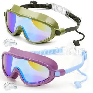 Kids Swim Goggles Anti Fog Anti-UV Wide View 2 Pack Swimming Goggles for Kids Age 3-14 (Green & Purple) Kids Swim Goggles Anti Fog Anti-UV Wide View 2 Pack Swimming Goggles for Kids Age 3-14 (Green & Purple)