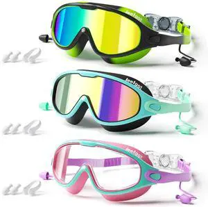 Kids Swim Goggles, 3 Pack Swimming Goggles for Kids Boys Girls 3-15, Anti Fog UV Protection Waterproof Pool Goggles, Wide View Leak Proof Swim Goggles with Ear Plugs and Nose Clip Kids Swim Goggles, 3 Pack Swimming Goggles for Kids Boys Girls 3-15, Anti Fog UV Protection Waterproof Pool Goggles, Wide View Leak Proof Swim Goggles with Ear Plugs and Nose Clip