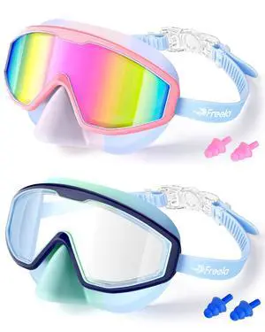 2 Pack Kids Swim Goggles for 6-14 4-7 3-6 with Nose Cover, 180° Clear View Anti-Fog UV Leak-Proof Blumi Swimming Goggles, Large Frame Mirrored Lens Pool Goggles for Children Toddler Boys Girls 2 Pack Kids Swim Goggles for 6-14 4-7 3-6 with Nose Cover, 180° Clear View Anti-Fog UV Leak-Proof Blumi Swimming Goggles, Large Frame Mirrored Lens Pool Goggles for Children Toddler Boys Girls