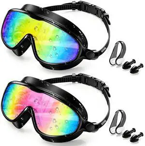 Swim Goggles for Adult Youth - 2 Pack Wide View Anti-Fog Anti-UV Swimming Goggles for Men & Women (Aqua & Birght Rose) Swim Goggles for Adult Youth - 2 Pack Wide View Anti-Fog Anti-UV Swimming Goggles for Men & Women (Aqua & Birght Rose)