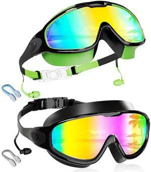 New Kids 2 Pack Wide View Swim Goggles, Anti-Fog/UV No Leak Goggles with Ear Plugs Kids 3-14 New Kids 2 Pack Wide View Swim Goggles, Anti-Fog/UV No Leak Goggles with Ear Plugs Kids 3-14
