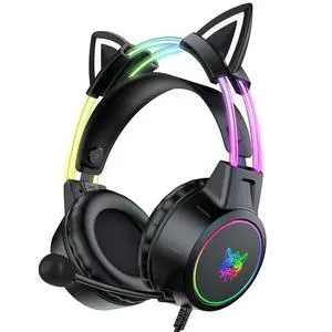 Lightweight Gaming Headset with Detachable Cat Ears, RGB Lighting, Wired Over Ear Headphones with Mic for PC Laptop PS4 PS5 Switch, Stereo Surround Sound, Self-Adjusting Headband Lightweight Gaming Headset with Detachable Cat Ears, RGB Lighting, Wired Over Ear Headphones with Mic for PC Laptop PS4 PS5 Switch, Stereo Surround Sound, Self-Adjusting Headband