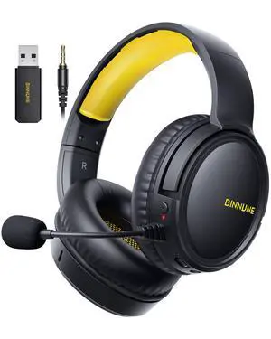 Wireless Gaming Headset 2.4GHz Low-Latency USB Dongle + Bluetooth, 50mm Drivers 7.1 Surround, Noise-Cancelling Mic, 40H Battery Over Ear Wireless Headphones for PS5, PC, Laptop, Yellow Wireless Gaming Headset 2.4GHz Low-Latency USB Dongle + Bluetooth, 50mm Drivers 7.1 Surround, Noise-Cancelling Mic, 40H Battery Over Ear Wireless Headphones for PS5, PC, Laptop, Yellow