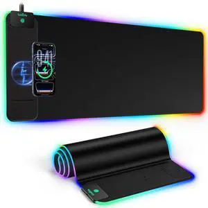 Mouse Pad with 15W Wireless Charging, RGB Gaming Mousepad, 31.5"x11.8" Large XXL Desk Mat, 16 Lighting Modes Keyboard Pad with Non-Slip Rubber Base, Waterproof Computer Mat for Gaming & Office, Black Mouse Pad with 15W Wireless Charging, RGB Gaming Mousepad, 31.5"x11.8" Large XXL Desk Mat, 16 Lighting Modes Keyboard Pad with Non-Slip Rubber Base, Waterproof Computer Mat for Gaming & Office, Black