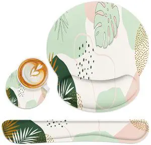 Green Boho Leaves Ergonomic Mouse Pad Set with Wrist Rest Non-Slip Rubber Base Wrist Cushion Support and Coasters Mousepad with Wrist Support for Computer Keyboard and Desk Green Boho Leaves Ergonomic Mouse Pad Set with Wrist Rest Non-Slip Rubber Base Wrist Cushion Support and Coasters Mousepad with Wrist Support for Computer Keyboard and Desk