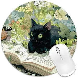 Cute Cat Mouse Pad 8x8 in, Adorable Funny Kitty Decoration Round Mousepad with Non-Slip Rubber Base for Computer Laptop Desk,Reading Cat Cute Cat Mouse Pad 8x8 in, Adorable Funny Kitty Decoration Round Mousepad with Non-Slip Rubber Base for Computer Laptop Desk,Reading Cat