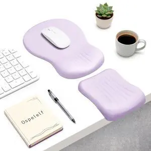 Mouse Pad with Wrist Rest Set Foam L-Shaped Desk Elbow Pad Ergonomic Desk Edge Cushion Anti-Slip Rubber Bottom Office Women Desk Accessories for Computer, Laptop and Gaming, Purple Mouse Pad with Wrist Rest Set Foam L-Shaped Desk Elbow Pad Ergonomic Desk Edge Cushion Anti-Slip Rubber Bottom Office Women Desk Accessories for Computer, Laptop and Gaming, Purple