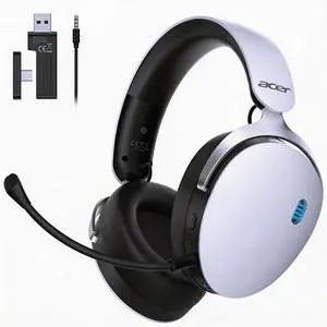 2.4GHz Wireless Gaming Headsets for PS5, PS4, PC, Switch, Tri-Mode Gaming Headphones with Noise Canceling Mic, Stereo Sound, 40+Hr Battery, 50mm Drivers - White 2.4GHz Wireless Gaming Headsets for PS5, PS4, PC, Switch, Tri-Mode Gaming Headphones with Noise Canceling Mic, Stereo Sound, 40+Hr Battery, 50mm Drivers - White