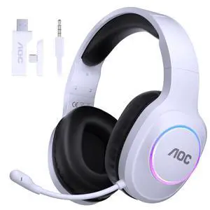 Wireless Gaming Headset Compatible with ps5/4, PC, USB-C & Bluetooth 5.4 & 2.4GHz Gaming Headphones with Noise Canceling Mic, 7.1 Virtual Surround,20ms Latency, 45H, RGB- White Wireless Gaming Headset Compatible with ps5/4, PC, USB-C & Bluetooth 5.4 & 2.4GHz Gaming Headphones with Noise Canceling Mic, 7.1 Virtual Surround,20ms Latency, 45H, RGB- White