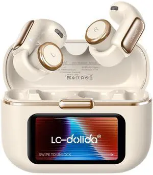 Open-Ear Clip On Earbuds with Smart LED Display Case, Wireless Earbuds All-Day Comfort & Situational Awareness, Case Control for Volume, EQ, Music, Find My Earbuds & Camera, Timer (Cream) Open-Ear Clip On Earbuds with Smart LED Display Case, Wireless Earbuds All-Day Comfort & Situational Awareness, Case Control for Volume, EQ, Music, Find My Earbuds & Camera, Timer (Cream)