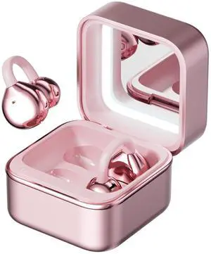 Wireless Earbuds with LED Makeup Mirror Case, Bluetooth 6.0 Open Ear Clip-On Headphones, Cute Pink Air Conduction Earphones for Women, Low Latency, Secure Fit for Running & Travel Wireless Earbuds with LED Makeup Mirror Case, Bluetooth 6.0 Open Ear Clip-On Headphones, Cute Pink Air Conduction Earphones for Women, Low Latency, Secure Fit for Running & Travel
