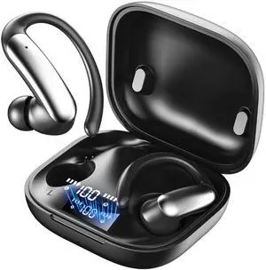 Open Ear Earbuds, Wireless Bluetooth Headphones with 60H Playtime LED Display Case, IPX6 Waterproof Open Ear Headphones for Running Workout Gym, Sports Earbuds for Travel Daily Use (Black) Open Ear Earbuds, Wireless Bluetooth Headphones with 60H Playtime LED Display Case, IPX6 Waterproof Open Ear Headphones for Running Workout Gym, Sports Earbuds for Travel Daily Use (Black)