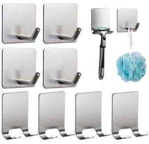 Pack Adhesive Hooks, 4 Pack Razor Holder for Shower and 4 Heavy Duty Waterproof Sticky Hooks for Hanging Towels, Loofah, Coat, Hat (Silver) Pack Adhesive Hooks, 4 Pack Razor Holder for Shower and 4 Heavy Duty Waterproof Sticky Hooks for Hanging Towels, Loofah, Coat, Hat (Silver)