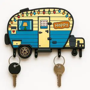 Camper Key Holder for Wall No Drill No Holes, Adhesive Wall Mount Rack for Keys and Accessories Cute Vintage Decor for Inside RV or Trailers Stick On (Yellow/Blue) Camper Key Holder for Wall No Drill No Holes, Adhesive Wall Mount Rack for Keys and Accessories Cute Vintage Decor for Inside RV or Trailers Stick On (Yellow/Blue)