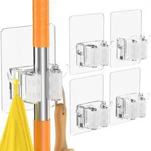 Broom Holder Wall Mount, 4 Pack New Version Adhesive Mop and Broom Holder Wall Mount, Super Anti-Slip Broom Hanger Mop Organizer Wall Hanging for Bathroom, Kitchen, Laundry Room Broom Holder Wall Mount, 4 Pack New Version Adhesive Mop and Broom Holder Wall Mount, Super Anti-Slip Broom Hanger Mop Organizer Wall Hanging for Bathroom, Kitchen, Laundry Room