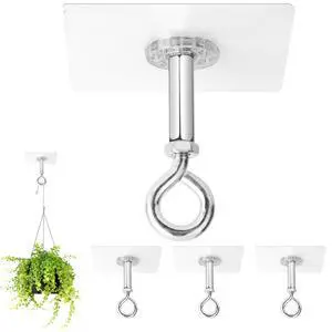 Adhesive Ceiling Hooks 4 Pack, Hold 25lbs,Heavy Duty for Hanging Plants Adhesive Ceiling Hooks 4 Pack, Hold 25lbs,Heavy Duty for Hanging Plants