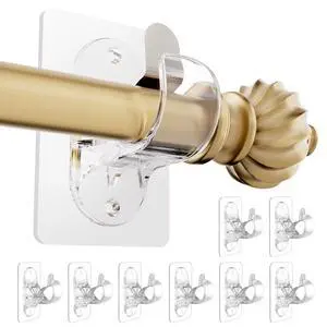 No Drill Curtain Rod Brackets, (8 Pack) Self Adhesive Curtain Rod Holders No Screw Nail-Free, Adjustable Heavy Duty Stick On Curtain Hangers Hooks for 0.5 to 1.3" Dia Rods No Drill Curtain Rod Brackets, (8 Pack) Self Adhesive Curtain Rod Holders No Screw Nail-Free, Adjustable Heavy Duty Stick On Curtain Hangers Hooks for 0.5 to 1.3" Dia Rods