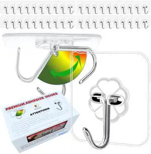 Adhesive Hooks, Transparent, 40pcs Adhesive Hooks, Transparent, 40pcs