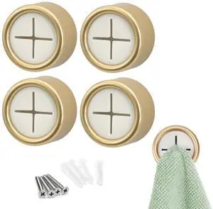 Adhesive Push Towel Hooks, 4 Pack, Brushed Gold Adhesive Push Towel Hooks, 4 Pack, Brushed Gold