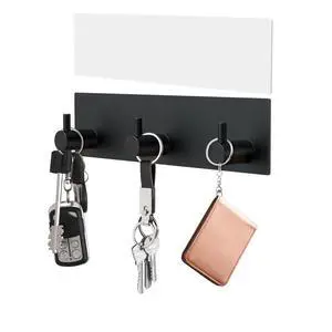 Key Holder Wall Mount, Small Adhesive Key Hanger with 3 Hooks, Black Key Holder Wall Mount, Small Adhesive Key Hanger with 3 Hooks, Black