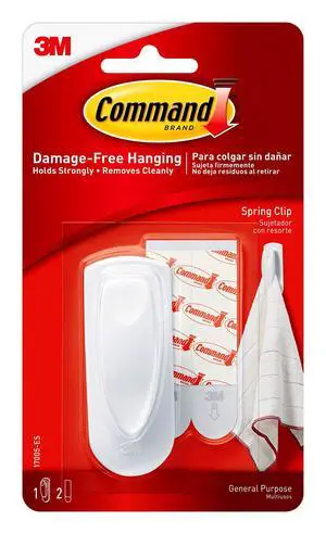 Medium Spring Clip, White, 1-Clip, 2-Strips, Organize Damage-Free Medium Spring Clip, White, 1-Clip, 2-Strips, Organize Damage-Free