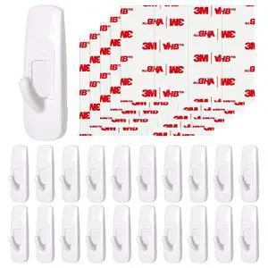 20 Medium Hooks for Hanging, Adhesive Wall Strips Hooks Heavy Duty, no Damage Sticky Utility with 24 Strips for Bathroom TowelCoatDoorKey 20 Medium Hooks for Hanging, Adhesive Wall Strips Hooks Heavy Duty, no Damage Sticky Utility with 24 Strips for Bathroom TowelCoatDoorKey