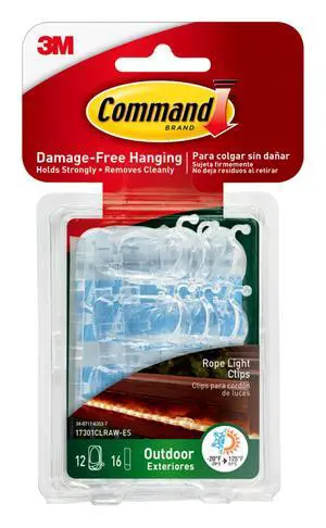 Outdoor Rope Light Clips, 12 Hooks and 16 Command Strips, Damage Free Hanging Christmas Decorations with Weather Resistant Strips, Wall Clips for Hanging Outdoor Lights and Cable Management Outdoor Rope Light Clips, 12 Hooks and 16 Command Strips, Damage Free Hanging Christmas Decorations with Weather Resistant Strips, Wall Clips for Hanging Outdoor Lights and Cable Management