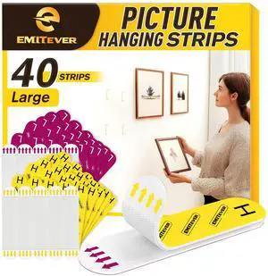 Picture Hanging Strips Heavy Duty, Damage Free Picture Hangers for Walls, Hanging Hooks Kit Without Nails, Large Adhesive Wall Strip for Poster Sticky 20-Pairs (40 Strips) Picture Hanging Strips Heavy Duty, Damage Free Picture Hangers for Walls, Hanging Hooks Kit Without Nails, Large Adhesive Wall Strip for Poster Sticky 20-Pairs (40 Strips)
