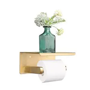 Toilet Paper Holder with Shelf, Heavy Duty Bath Toilet Roll Holder with Phone Shelf Tissue Hanger for Bathroom/Kitchen No Drill or Wall Mounted(304 Stainless Steel, Brushed Gold) Toilet Paper Holder with Shelf, Heavy Duty Bath Toilet Roll Holder with Phone Shelf Tissue Hanger for Bathroom/Kitchen No Drill or Wall Mounted(304 Stainless Steel, Brushed Gold)