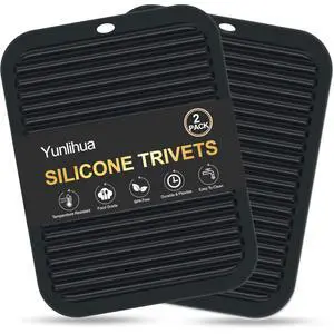 9"x12" Large Heat Resistant Silicone Trivets for Hot Pots and Pans, Hot Dishes, 2 PCS Multipurpose Non Slip Pot Holders Hot Pads for Kitchen Countertop Table, Food Grade & BPA Free, Black 9"x12" Large Heat Resistant Silicone Trivets for Hot Pots and Pans, Hot Dishes, 2 PCS Multipurpose Non Slip Pot Holders Hot Pads for Kitchen Countertop Table, Food Grade & BPA Free, Black