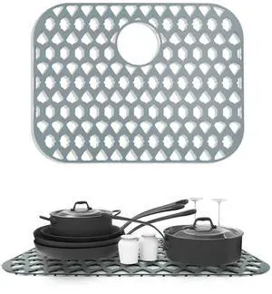 Sink Protectors for Kitchen Sink 13x11 &16x12 & 18x16 & 19x14 & 21x16 & 22x13 & 24x13 & 25x16 & 26x14 & 28x14 & 30x16, Silicone Sink Mat Grid (21"x16", Rear Drain) Sink Protectors for Kitchen Sink 13x11 &16x12 & 18x16 & 19x14 & 21x16 & 22x13 & 24x13 & 25x16 & 26x14 & 28x14 & 30x16, Silicone Sink Mat Grid (21"x16", Rear Drain)