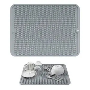 Silicone Dish Drying Mat for Multiple Usage,Easy clean,Eco-friendly,Heat-resistant Silicone Mat for Kitchen Counter or Sink,Refrigerator or drawer liner (Gray, 19.69") Silicone Dish Drying Mat for Multiple Usage,Easy clean,Eco-friendly,Heat-resistant Silicone Mat for Kitchen Counter or Sink,Refrigerator or drawer liner (Gray, 19.69")