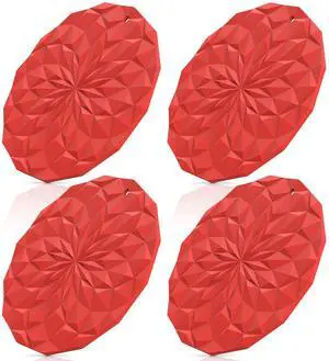 Silicone Trivet Mats - 4 Pack Pot Holders - 7.4'' Thickened Hot Pads for Hot pots, Pans and Dishes, Heat Resistant Silicone Trivet for Table and Counter Top Red Silicone Trivet Mats - 4 Pack Pot Holders - 7.4'' Thickened Hot Pads for Hot pots, Pans and Dishes, Heat Resistant Silicone Trivet for Table and Counter Top Red