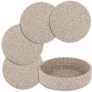 Trivets for Hot Dishes, Pots and Pans, Heat Resistant Hot Pads with Storage Basket, Pot Holders for Kitchen Countertop, Trivet Mats Home Essentials Farmhouse Decor (Brown 4 Pcs) Trivets for Hot Dishes, Pots and Pans, Heat Resistant Hot Pads with Storage Basket, Pot Holders for Kitchen Countertop, Trivet Mats Home Essentials Farmhouse Decor (Brown 4 Pcs)