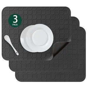 Silicone Dish Drying Mat Non Slip Heat Resistant Large Pad for Sink & Countertop, Easy-Clean Drainer Tray, Fits Kitchen Drawer or Fridge (9x7 Inch, Black) Silicone Dish Drying Mat Non Slip Heat Resistant Large Pad for Sink & Countertop, Easy-Clean Drainer Tray, Fits Kitchen Drawer or Fridge (9x7 Inch, Black)