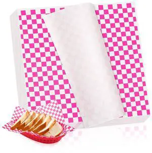 100 Sheets Checkered Dry Waxed Deli Paper Sheets, Paper Liners for Plastic Food Basket, Wrapping Bread and Sandwiches (Pink) 100 Sheets Checkered Dry Waxed Deli Paper Sheets, Paper Liners for Plastic Food Basket, Wrapping Bread and Sandwiches (Pink)