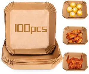 Air Fryer Paper Liners Disposable - 100Pcs Parchment Paper Square, Water-proof, Oil-proof, Non-stick, Free of Bleach for Microwave, Airfryer Accessories (6.3 Inch) Air Fryer Paper Liners Disposable - 100Pcs Parchment Paper Square, Water-proof, Oil-proof, Non-stick, Free of Bleach for Microwave, Airfryer Accessories (6.3 Inch)