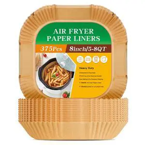 375Pcs Air Fryer Paper Liners, 8" Square Air Fryer Liners Disposable, Heavy-Duty Parchment Paper for 5-8 qt Airfryer, Non-Stick & Non-Leak Paper Liners for Oven Pan, Deep Fryer Parts & Accessories 375Pcs Air Fryer Paper Liners, 8" Square Air Fryer Liners Disposable, Heavy-Duty Parchment Paper for 5-8 qt Airfryer, Non-Stick & Non-Leak Paper Liners for Oven Pan, Deep Fryer Parts & Accessories