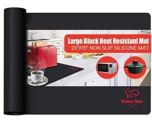 Large Black Heat Resistant Mat For Kitchen Countertop, 23x15, Protect Counter Top From Air Fryer, Microwave, And Toaster, Silicone Heat Resistant Mat, Hot Pad For Countertops (Black) Large Black Heat Resistant Mat For Kitchen Countertop, 23x15, Protect Counter Top From Air Fryer, Microwave, And Toaster, Silicone Heat Resistant Mat, Hot Pad For Countertops (Black)